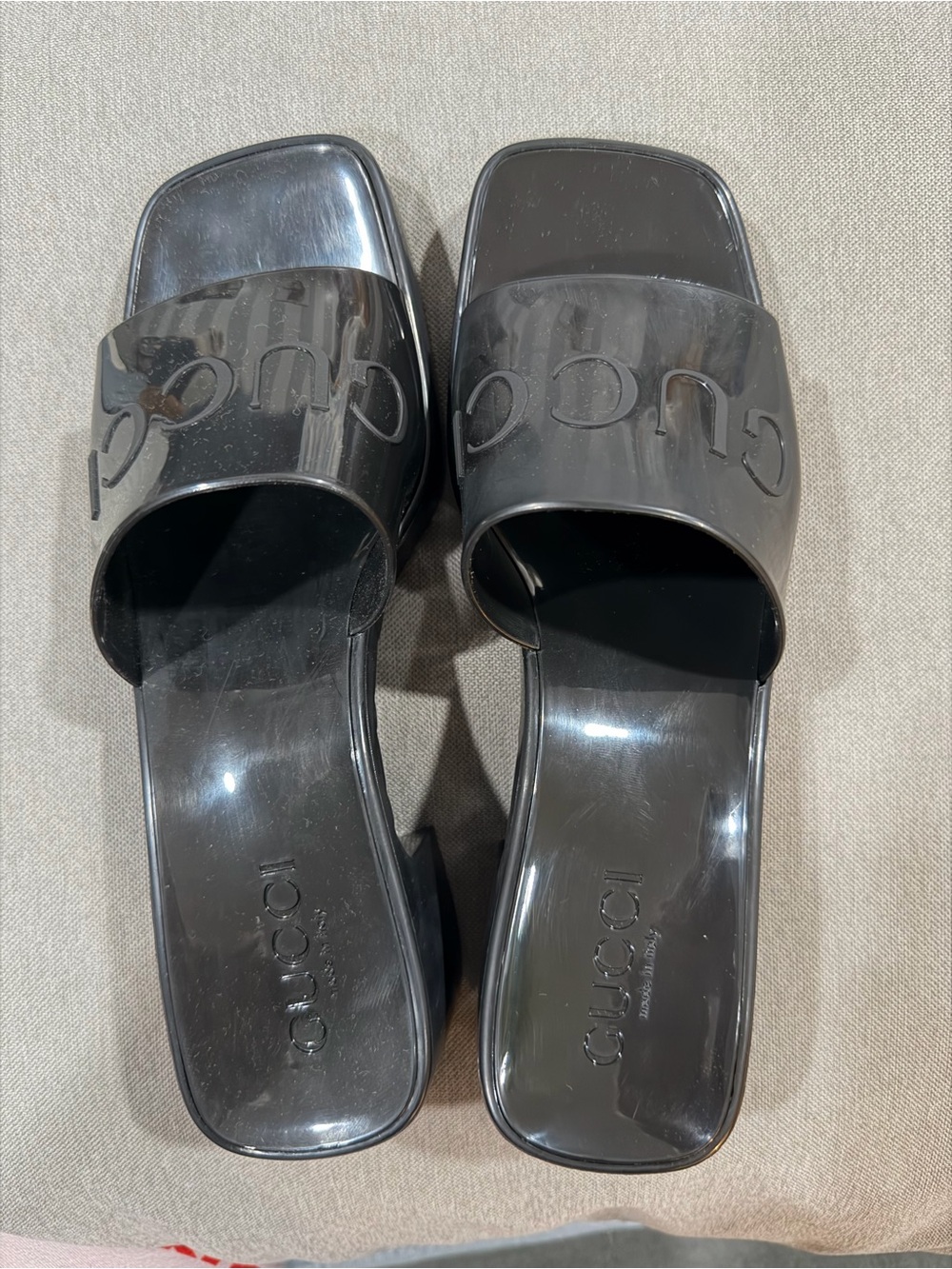 Gucci Black Patent Logo Slide Mules